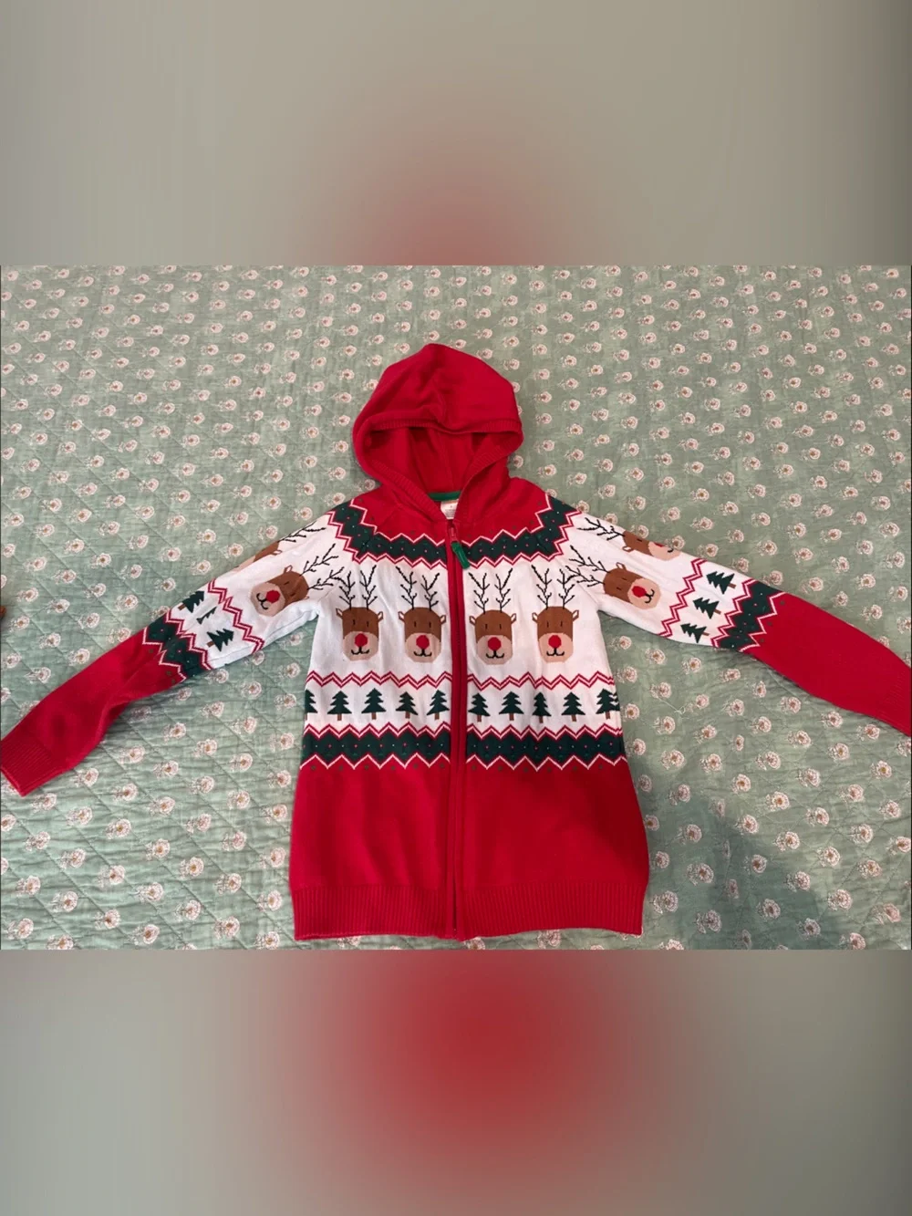 Gymboree Red White Reindeer Zip Hoodie Sweater